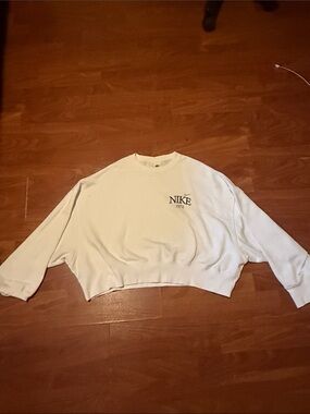 Nike Women's Cream Cropped Crew Sweatshirt with Small Logo